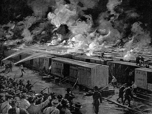 PULLMAN STRIKE, 1894. Six hundred freight cars at the Panhandle yards, Chicago