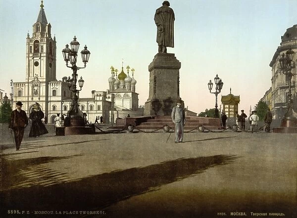 PUSHKIN MONUMENT, c1895. Monument of Russian poet Aleksandr Sergeevich Pushkin in Moscow. Photochrome, c1895