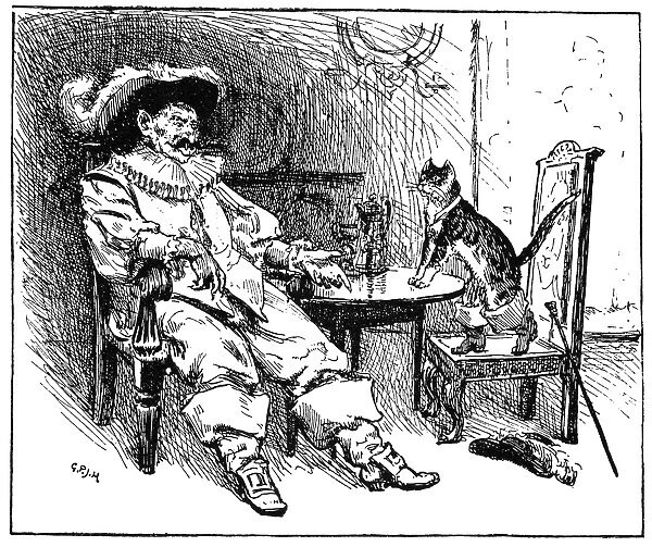 PUSS IN BOOTS, 1891. Pen-and-ink drawing, 1891, by George Percy Jacomb Hood for the fairy tale by Charles Perrault (1628-1703)