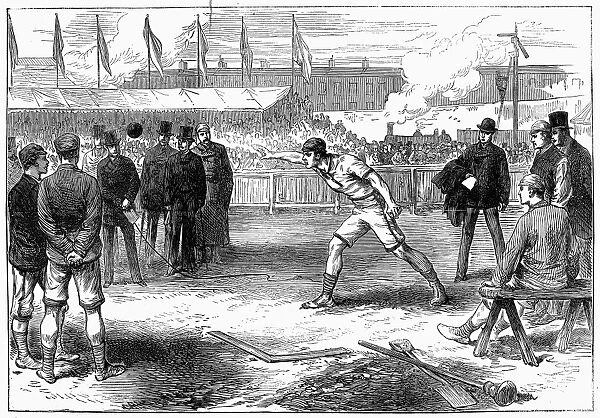 Putting the weight at the universities athletic sports event at West Brompton, London. Wood engraving, English, 1875