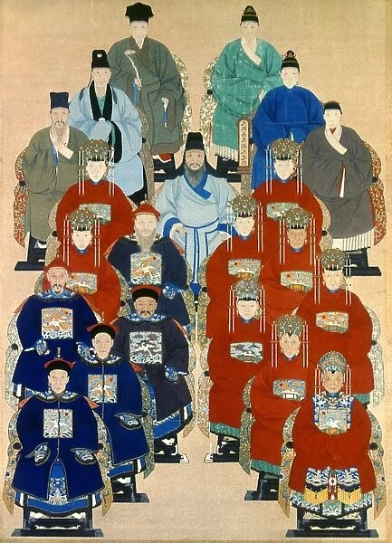 Qing dynasty ancestory portrait. Ink and color on paper, late 18th century, by unknown artist
