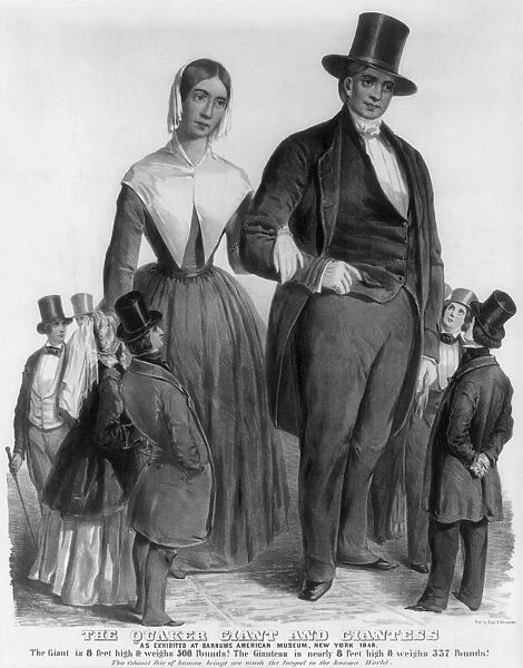 QUAKER GIANTS, 1849. The Quaker giant and giantess, exhibited at P