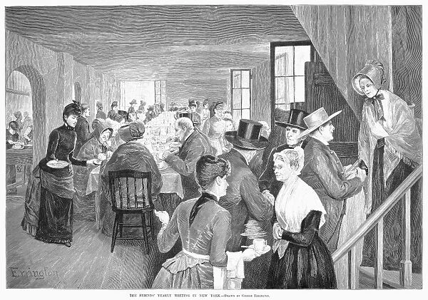 QUAKER MEETING, 1888. The Friends yearly meeting in New York. Wood engraving after George Errington, 1888