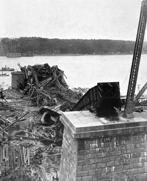 QUEBEC BRIDGE, 1907. View of the Quebec Bridge following its collapse on 29 August 1907