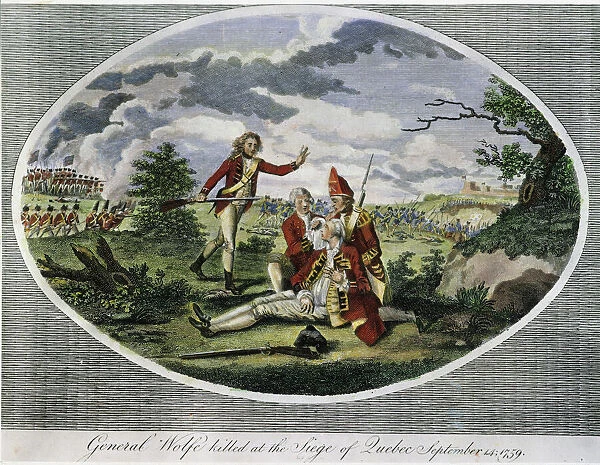 QUEBEC: WOLFEs DEATH. General Wolfe killed at the Siege of Quebec, 1759. English copper engraving, 1792