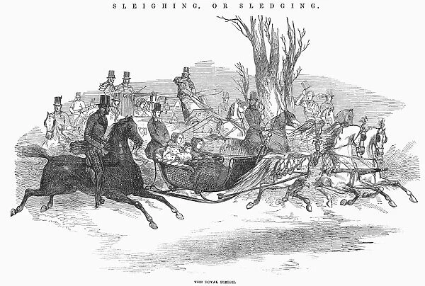 QUEEN VICTORIA (1819-1901). The Royal Sleigh: Queen Victoria and some of her children sleighing. Wood engraving, English, 1860
