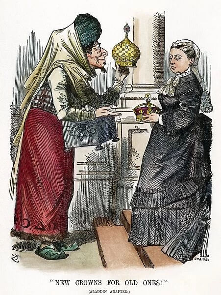 QUEEN VICTORIA CARTOON. New Crowns For Old Ones! Cartoon, 1876, by John Tenniel