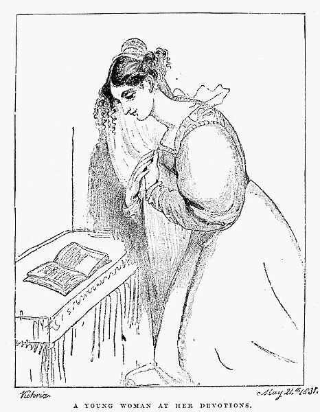 QUEEN VICTORIA: SKETCH. A Young Woman at Her Devotions. Sketch by Princess Victoria