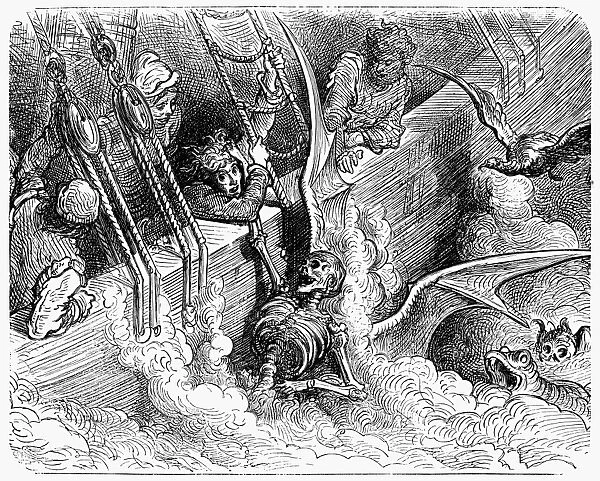 RABELAIS: PANTAGRUEL. Panurges fear of death at sea (IV, 20). Wood engraving after Gustave Dor