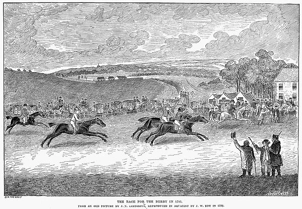 The race for the derby in 1791. Line engraving, 1885, after an original painting