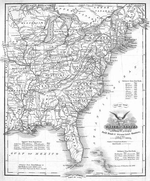 RAILROAD & CANAL MAP, 1863. A Railroad and Canal map of the Eastern United States, 1863