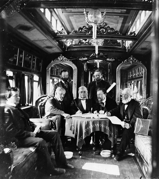 RAILROAD DIRECTORS, c1868. The directors of the Union Pacific Railroad in a private car