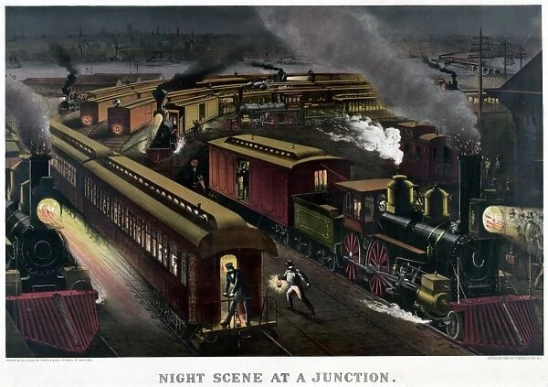 RAILROAD JUNCTION, c1885. Night scene at a junction. Chromolithograph by Currier & Ives