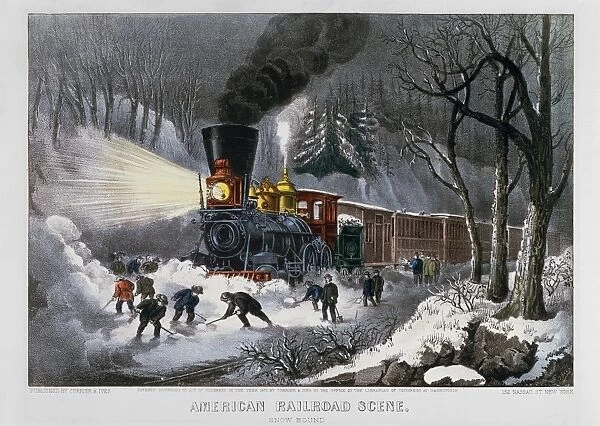 RAILROAD SNOW SCENE, 1872. American Railroad Scene-Snow Bound. Lithograph, 1872, by Currier & Ives