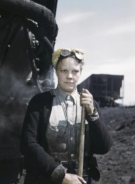 RAILROAD WORKER, 1943. Mrs. Irene Bracker, a wiper in the roundhouse of the Chicago