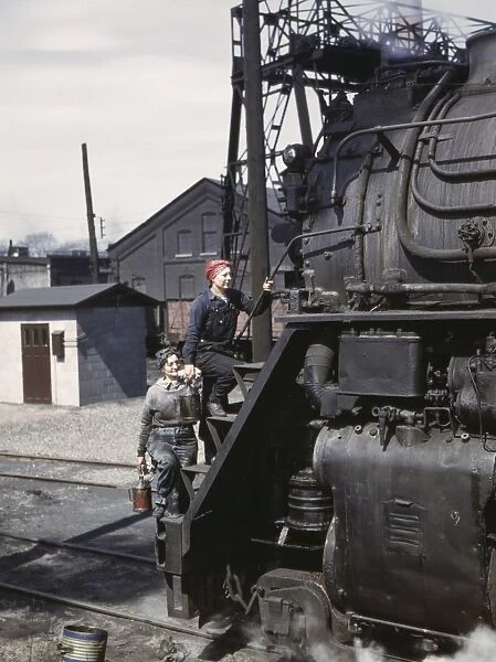 RAILROAD WORKERS, 1943. Mrs. Marcella Hart and Mrs. Viola Sievers, employees of the Chicago