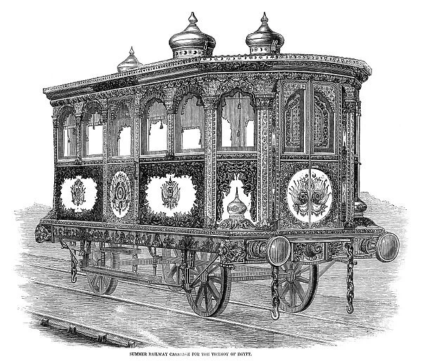 RAILWAY CARRIAGE, 1858. The summer railway carriage for the Viceroy of Egypt. Wood engraving