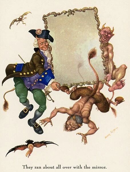 They ran about all over with the mirror. Drawing by Arthur Szyk for the fairy tale by Hans Christian Andersen