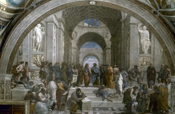 RAPHAEL: SCHOOL OF ATHENS. Fresco, 1509-10