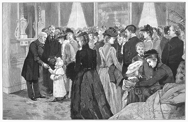 A reception given by President Benjamin Harrison at the White House in Washington D. C, 1890. Line engraving from a contemporary English newspaper