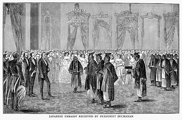 The reception at the White House by President James Buchanan on 17 May 1860. Wood engraving