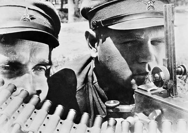 RED ARMY GUNNERS, c1941. Machine gunners of the Red Army operating in the far eastern