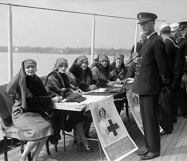 RED CROSS, 1926. American Red Cross roll call aboard the Mayflower