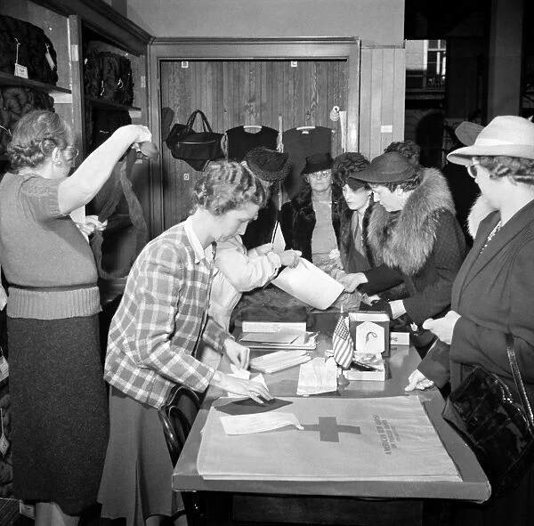 RED CROSS, 1941. Red Cross distributing knitting material in San Francisco, December 1941