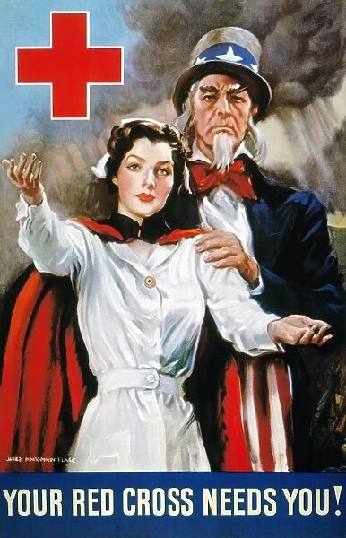 Your Red Cross Needs You. American World War II poster by James Montgomery Flagg, 1942