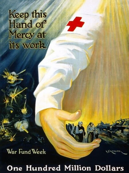 RED CROSS POSTER, 1918. American Red Cross fundraising poster promoting war funds. Lithograph, 1918