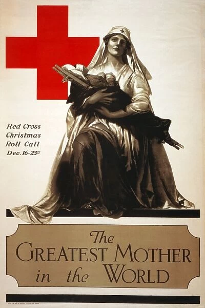 RED CROSS POSTER, c1918. American Red Cross poster with a Madonna figure holding a wounded soldier on a stretcher. Lithograph by Alonzo Earl Foringer, c1918