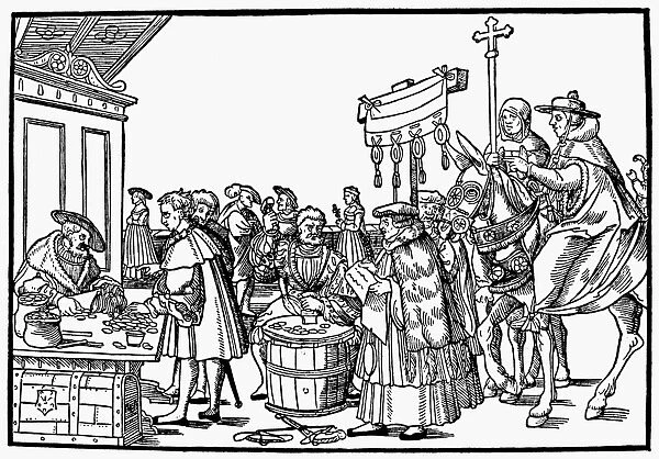 REFORMATION: INDULGENCES. Minting coins on the spot to pay the vendor of indulgences