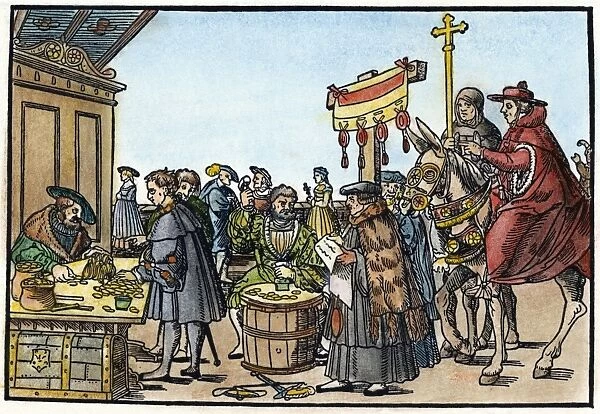 REFORMATION: INDULGENCES. Minting coins on the spot to pay the vendor of indulgences