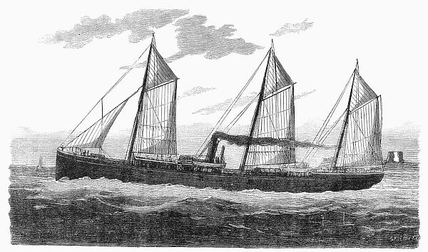 REFRIGERATED SHIP, 1876. Le Frigorifique, a French vessel built in 1876 to carry refrigerated meat from America to Europe. Wood engraving, 19th century