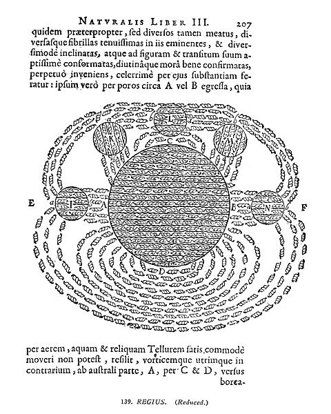 REGIUS: MAGNETS, 1654. Diagram of Rene Decartes theory about how magnets work