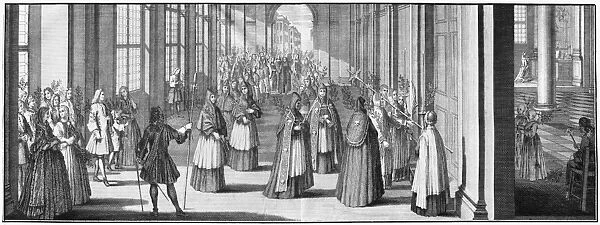 RELIGION: PALM SUNDAY. The procession with palms on Palm Sunday. Copper engraving