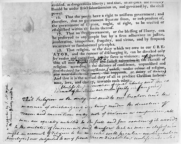 Religious amendment to the Virginia Declaration of Rights, 1776