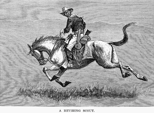 REMINGTON: 10th CAVALRY. A Retiring Scout. Enlisted man of the 10th (Colored) Cavalry, known as Buffalo Soldiers, on maneuvers in Arizona. Wood engraving after Frederick Remington, 1888
