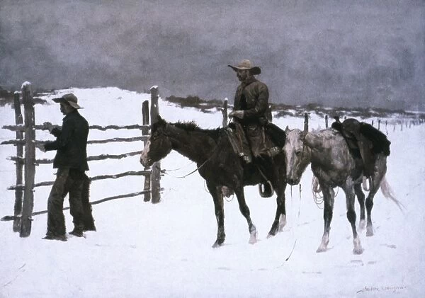 REMINGTON: FALL, 1895. Frederic Remington: The Fall of the Cowboy. Oil on canvas, 1895