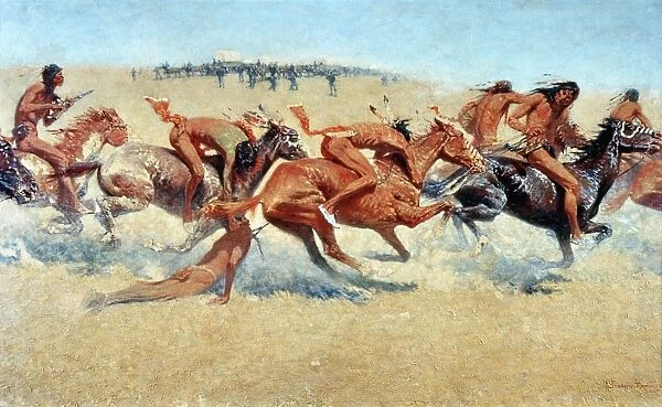 REMINGTON: INDIAN WARFARE. Oil on canvas by Frederic Remington, 1908