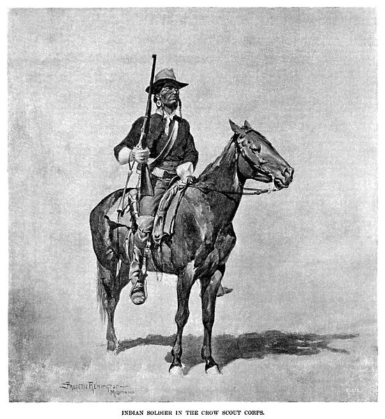 REMINGTON: SCOUT, 1890. Indian Soldier in the Crow Scout Corps. Painting by Frederic Remington