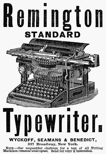 REMINGTON TYPEWRITER, 1888. Advertisement for the Remington Standard Typewriter, 1888