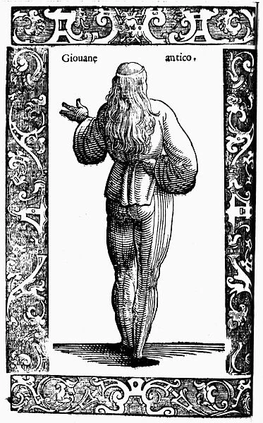 RENAISSANCE FASHION, 1598. Back view of of a European Renaissance man