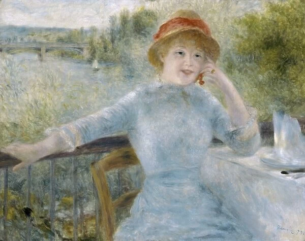 RENIOR: WOMAN SEATED, 1879. Woman Seated Outdoors (At the Grenouillere). Oil on canvas