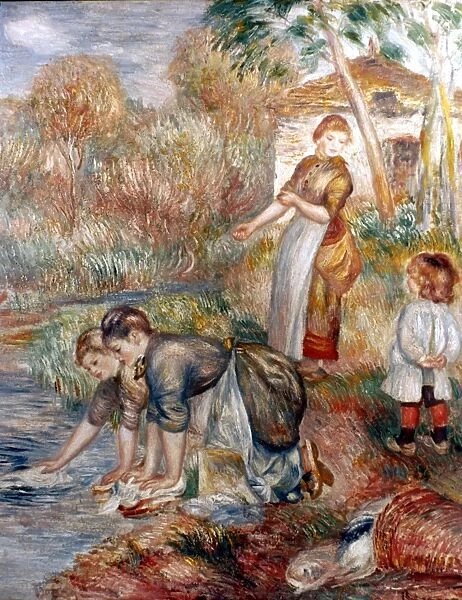 RENOIR: WASHERWOMEN. The Washerwomen. Oil on canvas by Pierre Auguste Renoir, 1886-89