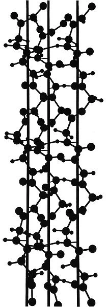 Representation of a polymer in which molecules of the same structure are linked together in a chain to yield a single molecule different in weight and function from its compenet parts