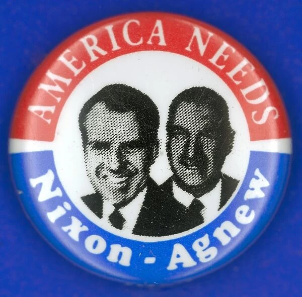 Republican campaign button from the 1972 Presidential election featuring Richard Nixon and Spiro Agnew