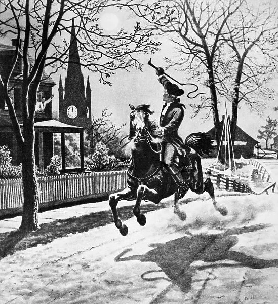 Reveres ride from Boston to Lexington, 18 April 1775. American lithgraph, late 19th century