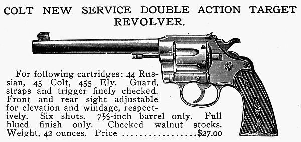 REVOLVER, 19th CENTURY. Colt New Service Double Action Target Revolver. Line engraving, late 19th century