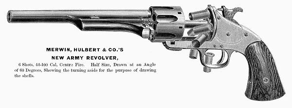 REVOLVER, 19th CENTURY. The New Army Revolver manufactured by Merwin, Hulbert and Company. Line engraving, American, 1870s or 1880s
